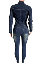 Stretch Denim Jumpsuit Long Sleeve Slim Fit Lavish Daily
