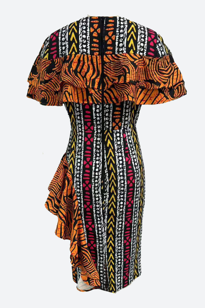 Print Contrast Ruffle Back-Vent Dress Lavish Daily