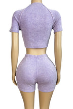 Washed Short Sleeve Top & Shorts Set Lavish Daily