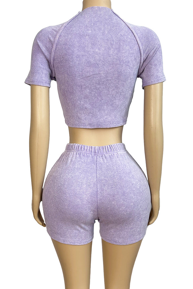 Washed Short Sleeve Top & Shorts Set Lavish Daily