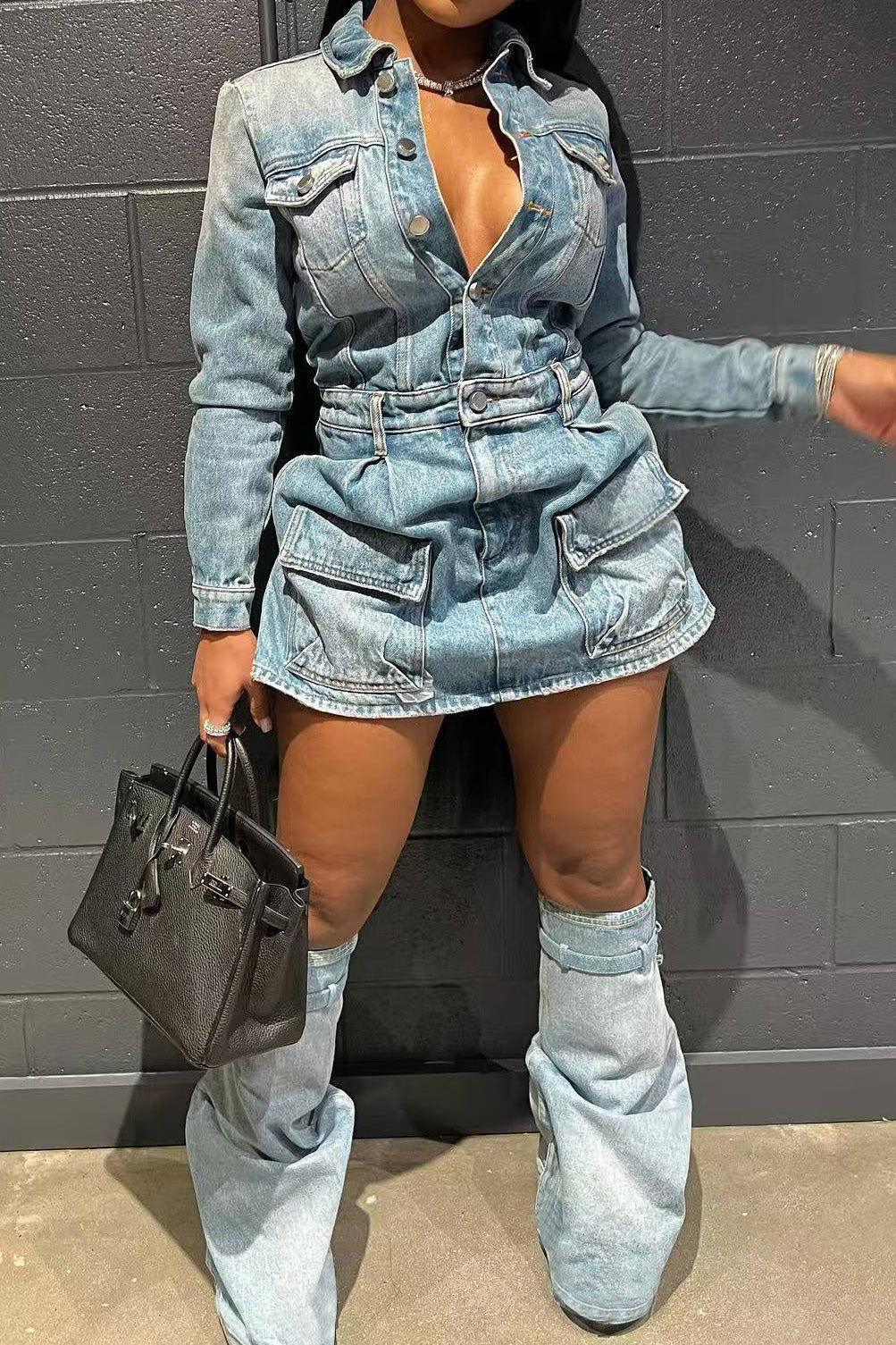 Denim Dress with Leg Warmers Lavish Daily