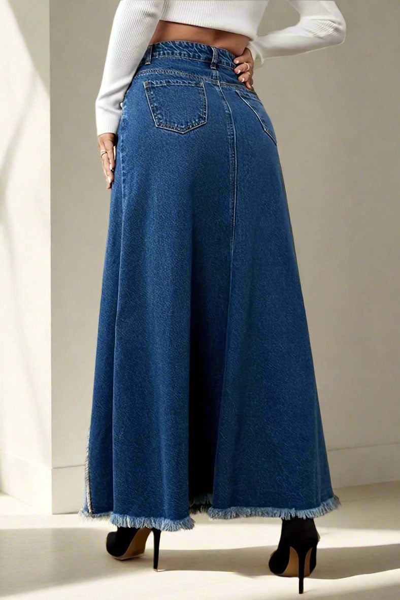High Waist Denim Midi A-Line Skirt Lavish Daily