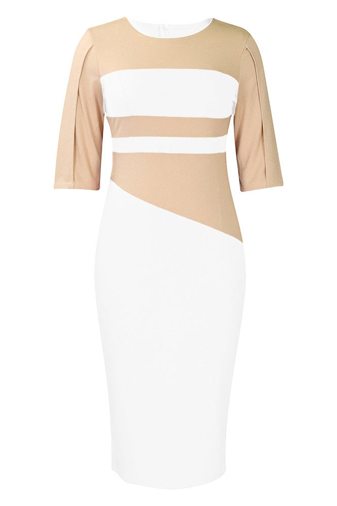 Plus Size 3/4 Sleeve Color Block Bodycon Dress Lavish Daily