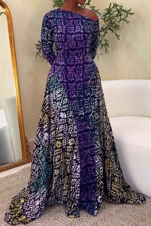 Stretchy One-Shoulder Maxi Flare Dress Lavish Daily