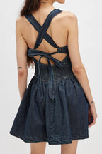 Backless Slim Fit High Waist Denim Mini Dress Lavish Daily