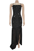 Rhinestone Strap Slit Bodycon Dress Lavish Daily