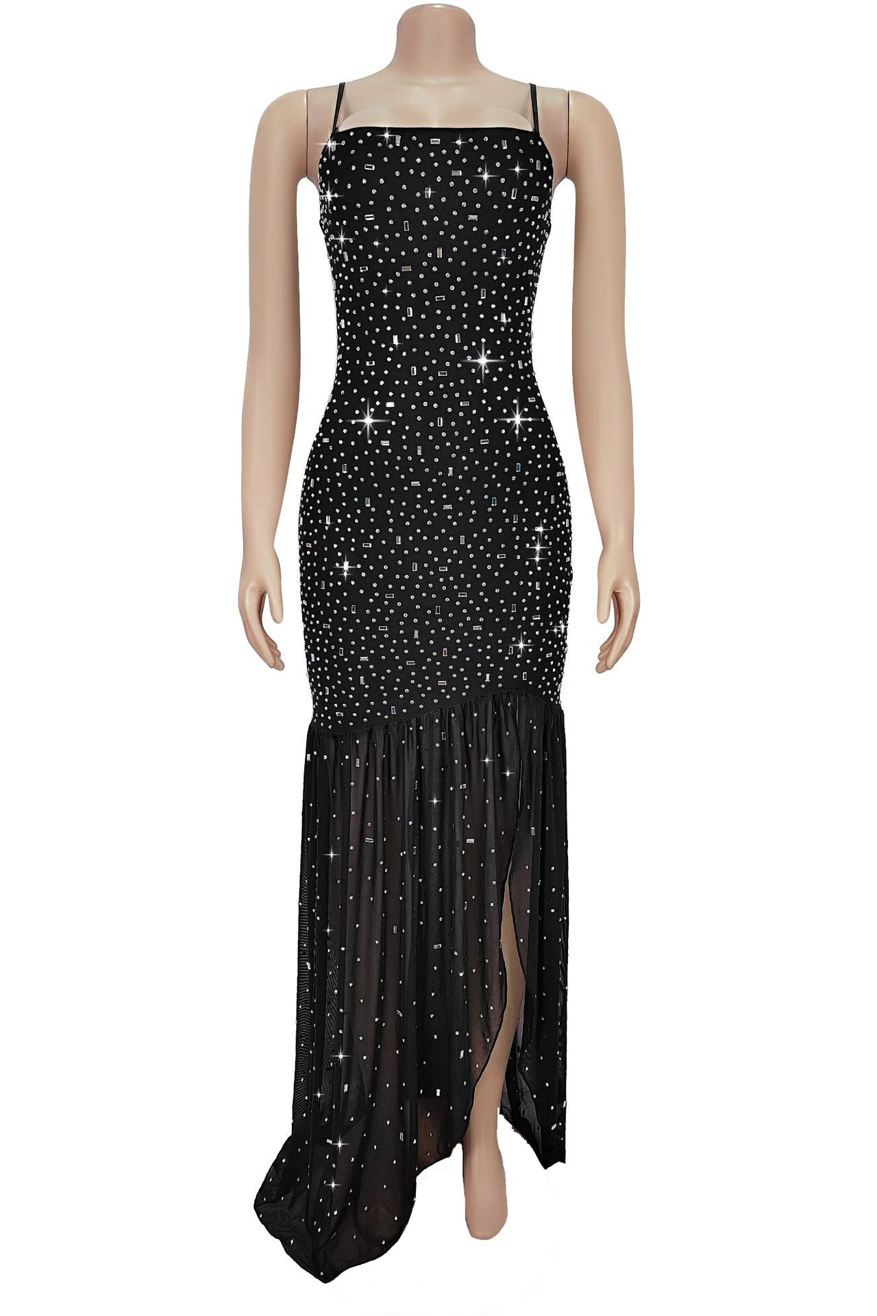 Rhinestone Strap Slit Bodycon Dress Lavish Daily