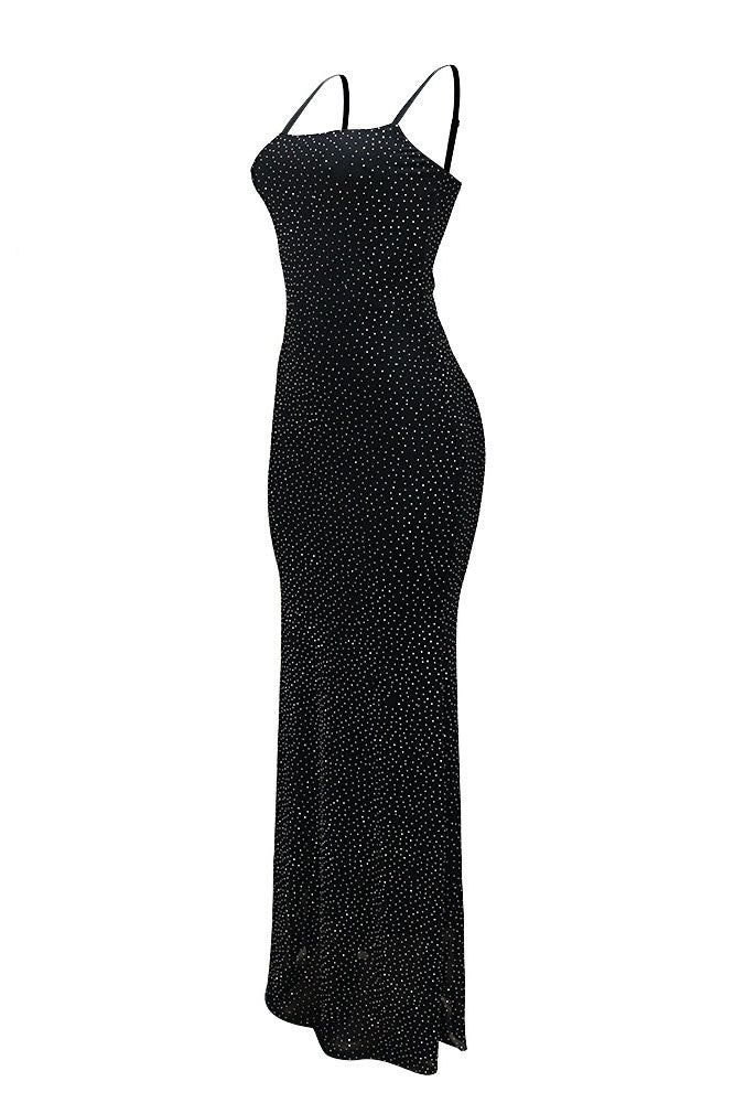 Spaghetti Strap Rhinestone Mesh Bodycon Dress Lavish Daily