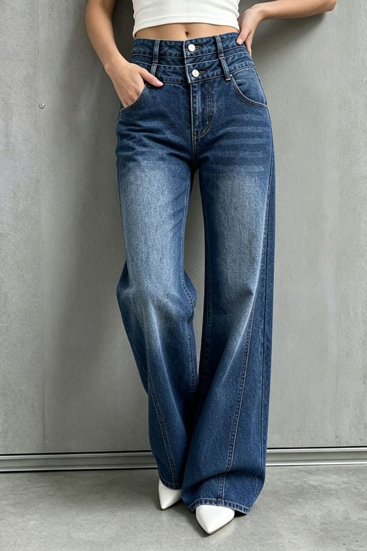 Double Waistband Wide Leg Jeans Lavish Daily