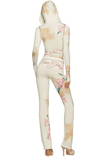 Printed Zip Hoodie Flare Pants Set Lavish Daily