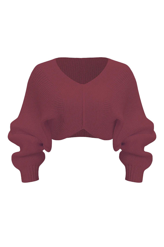 Knit V-Neck Long-Sleeve Top Lavish Daily
