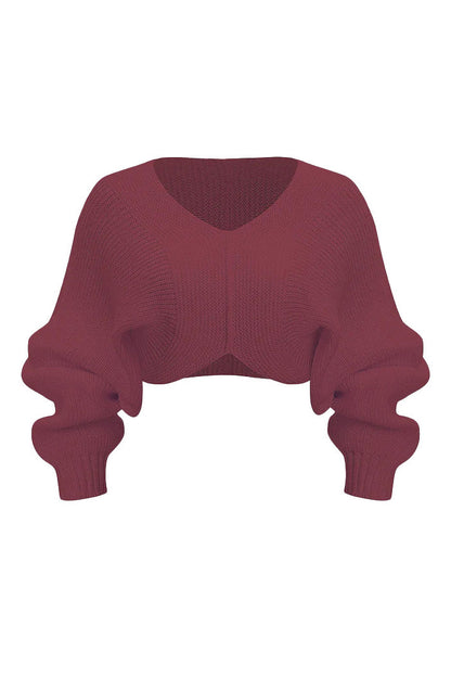 Knit V-Neck Long-Sleeve Top Lavish Daily