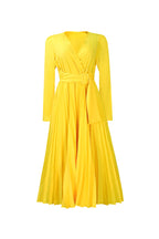 V Neck Long Sleeve Pleated Midi Dress Lavish Daily