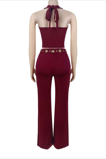 Grommet Halter Neck Two Piece Set Lavish Daily