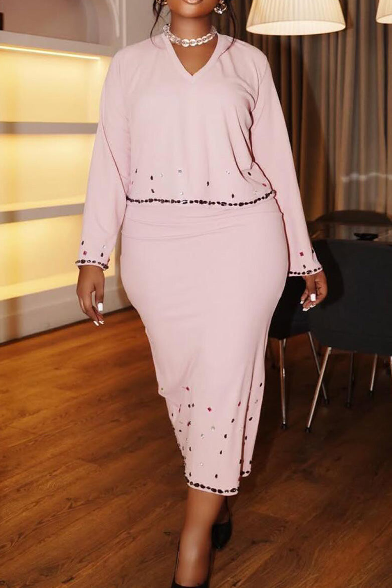 Elegant V-Neck Beaded Bodycon Dress Set Lavish Daily