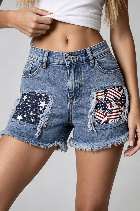 American Flag Distressed Denim Shorts Lavish Daily