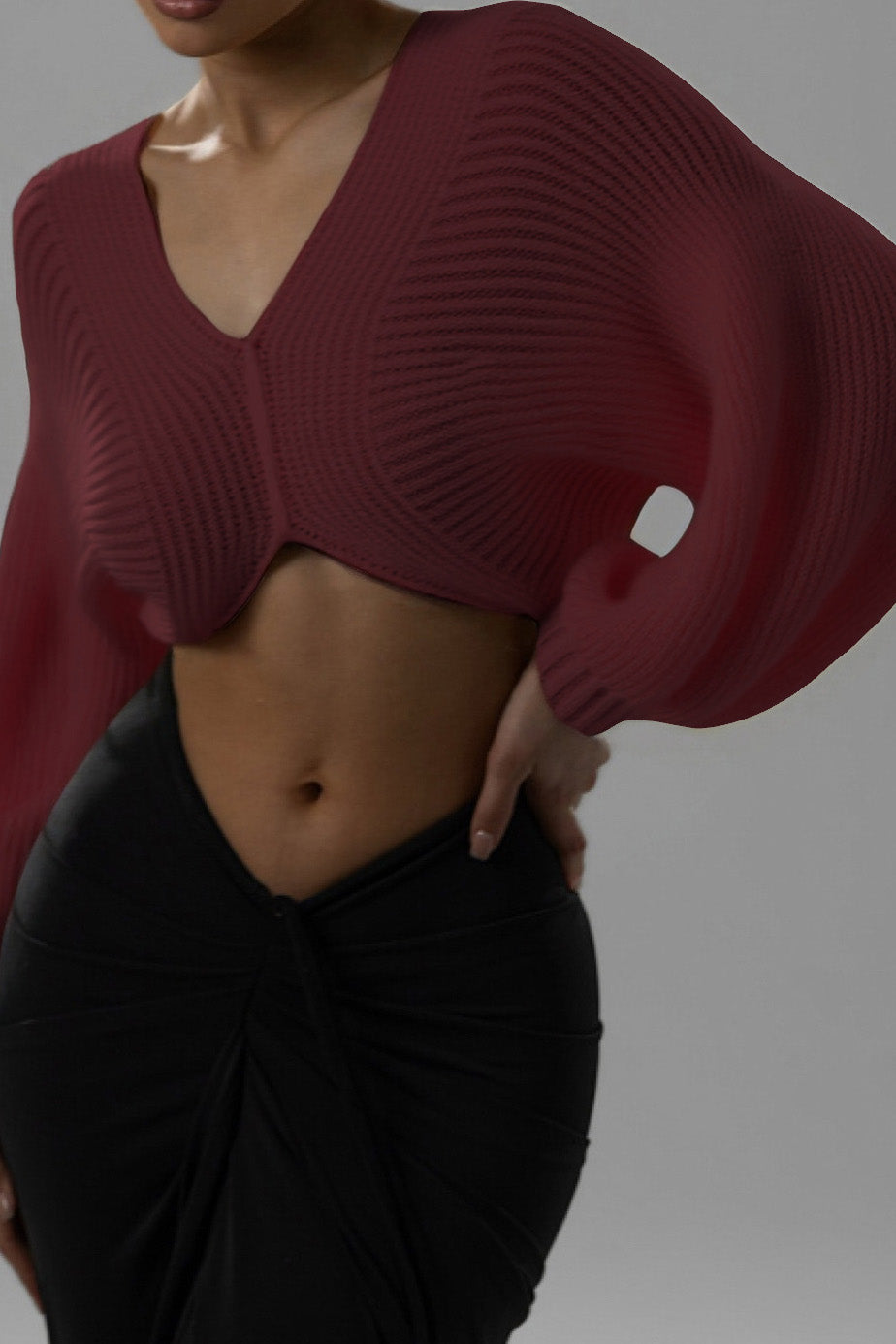 Knit V-Neck Long-Sleeve Top Lavish Daily