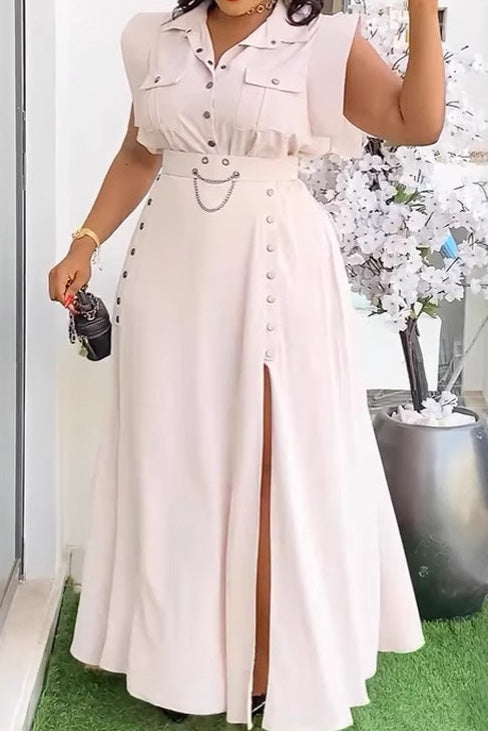 Solid Color Sleeveless Workwear Slit Dress Set Lavish Daily