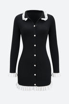 Knit Contrast Ruffle Button Dress Lavish Daily