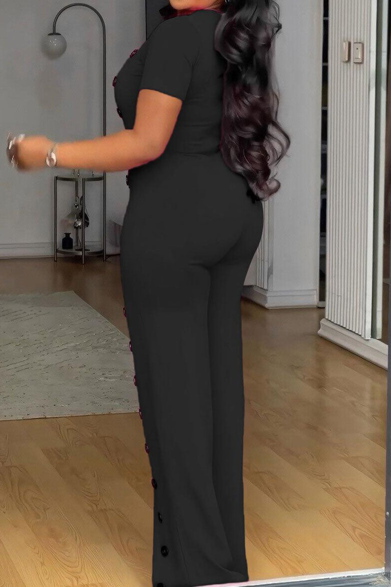 Slim Waist Button Wide Leg Jumpsuit Lavish Daily