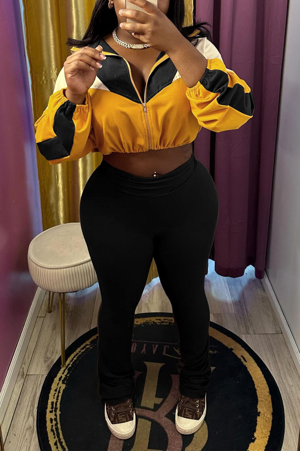 Color block Zip Top & Pants Set Lavish Daily