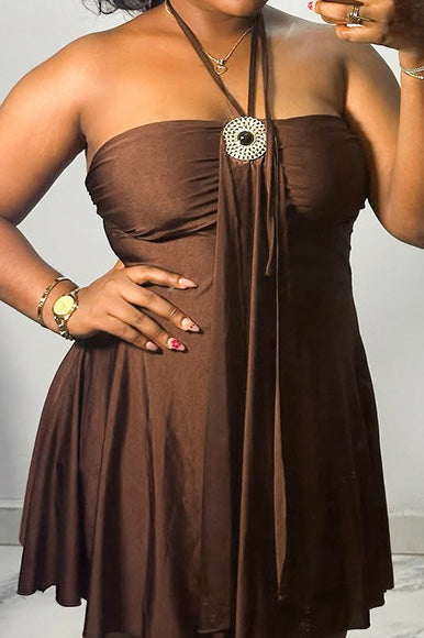 Draped Halter Hardware Mini Dress Lavish Daily