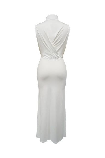 Mock Neck Cutout Ruched Maxi Dress Lavish Daily
