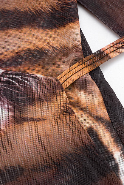 Tiger-Print Tie-Front Mesh Shirt Lavish Daily