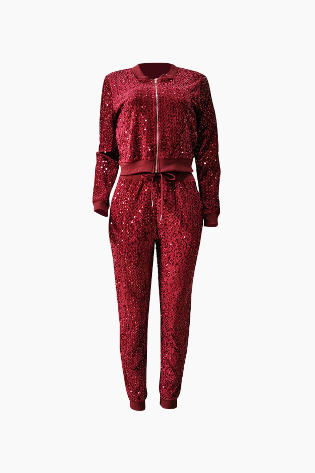 Sequin Zip Up Sweatpants Tracksuit 2 Set Lavish Daily