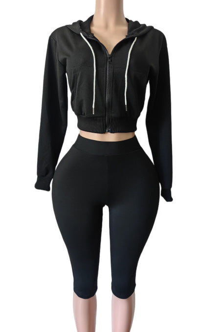 Cropped Zip Hoodie Biker Shorts Set Lavish Daily
