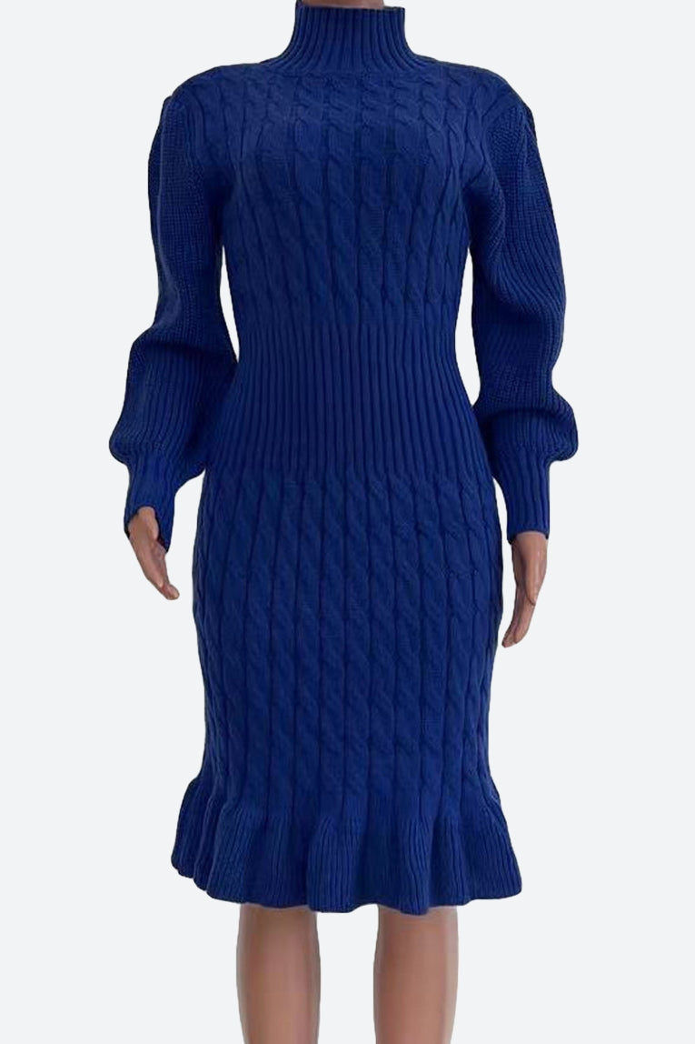 Ruffled Knitted Turtleneck Dresses Lavish Daily