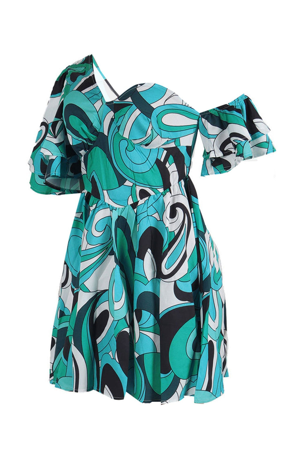 Asymmetrical Ruffle Sleeve Waist Slim Dress Lavish Daily