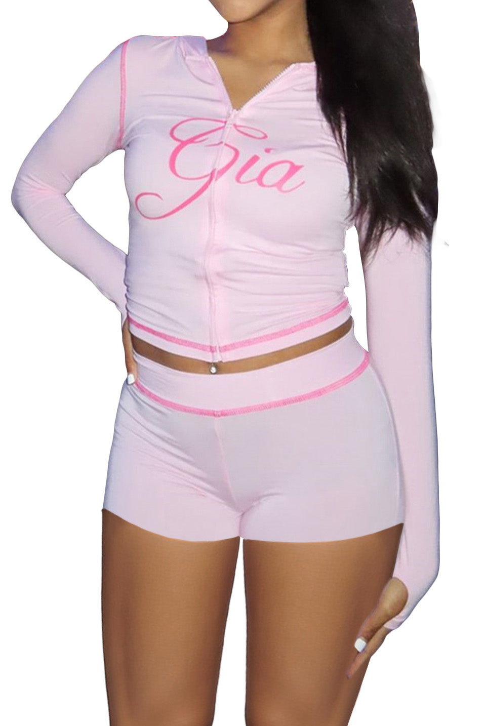 Contrast Stitch Crop Hoodie Set Lavish Daily