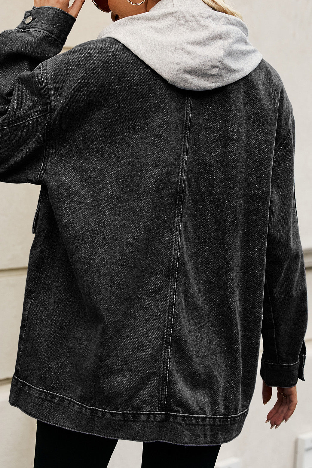 Oversized Denim Jacket with Detachable Hood Lavish Daily