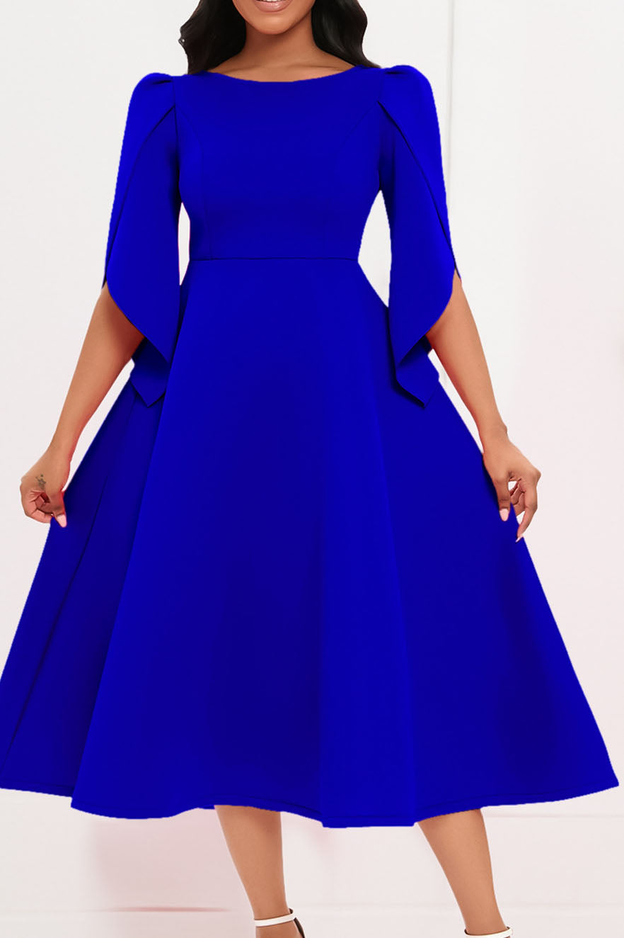 Elegant 3/4 Petal Sleeve Long Midi Dress Lavish Daily