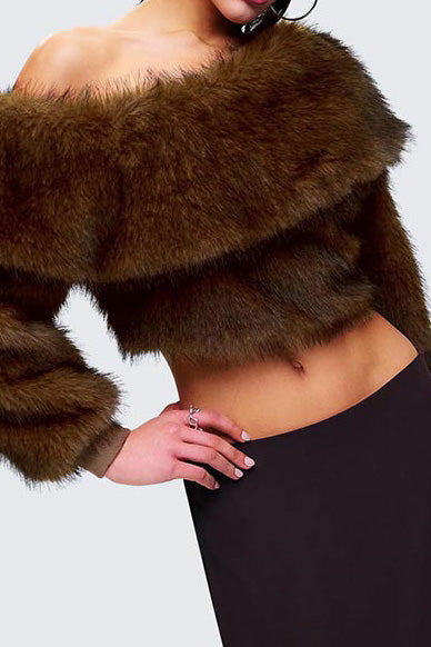 Brown Faux Fur Off Shoulder Top Lavish Daily