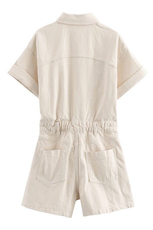 Denim Short Sleeve Romper with Pockets Lavish Daily