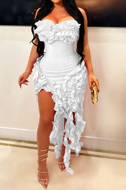 Strapless 3D Ruffle Asymmetrical Dress Lavish Daily