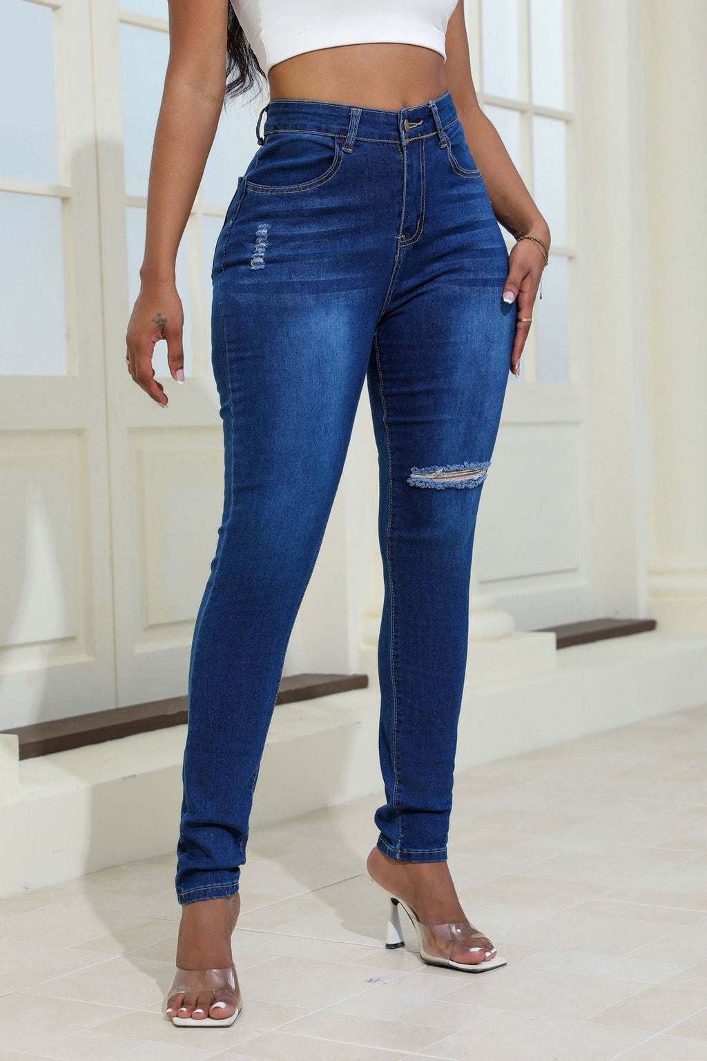 High Waisted Skinny Ripped Jeans Lavish Daily