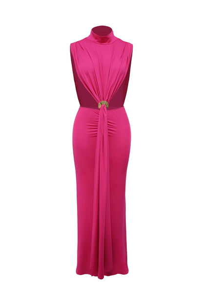 Mock Neck Cutout Ruched Maxi Dress Lavish Daily