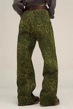 Vintage Leopard Print Wide Leg Denim Pants Lavish Daily