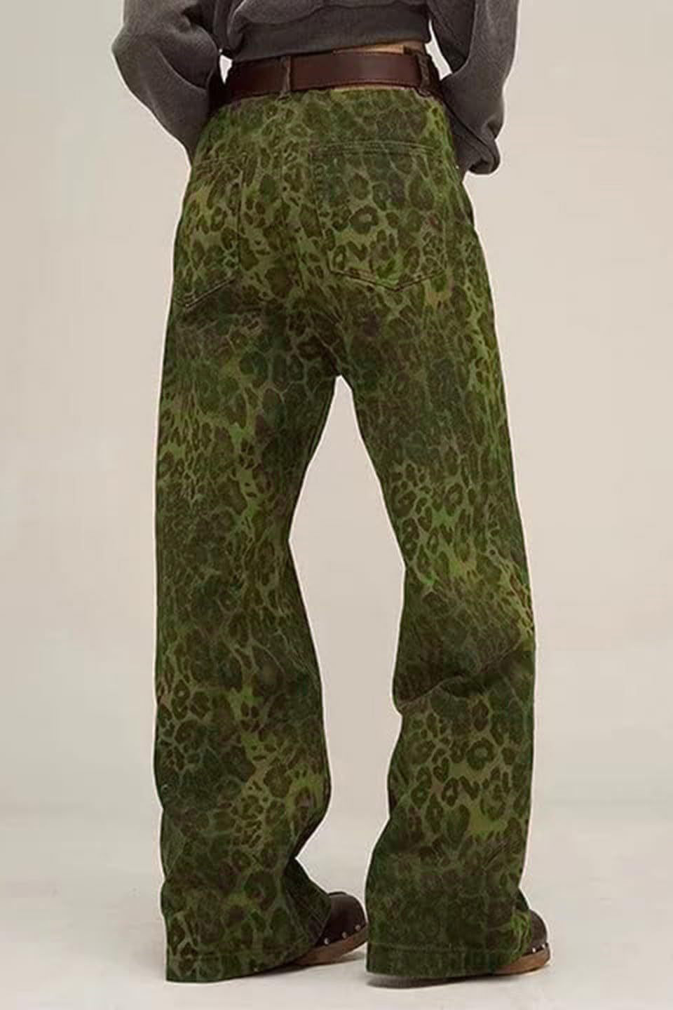 Vintage Leopard Print Wide Leg Denim Pants Lavish Daily