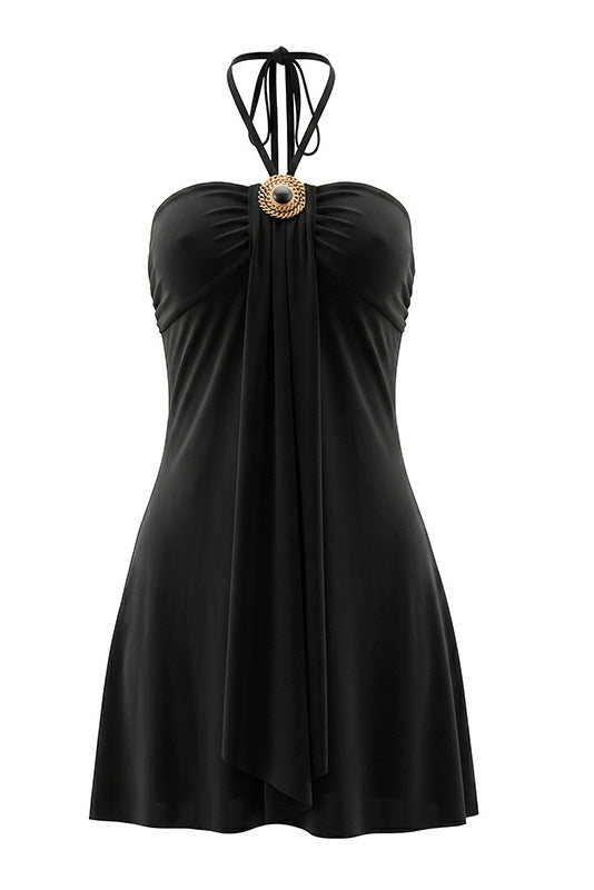 Draped Halter Hardware Mini Dress Lavish Daily