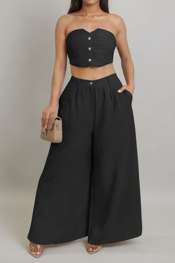 Stretch Tube Top Vest and Wide Leg Pants Set Lavish Daily