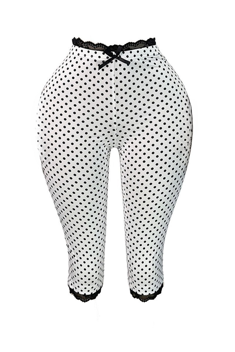 Polka Dot Lace Trim Capri Leggings Lavish Daily