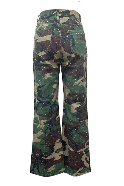 Rhinestone Camo Straight Leg Jeans Lavish Daily