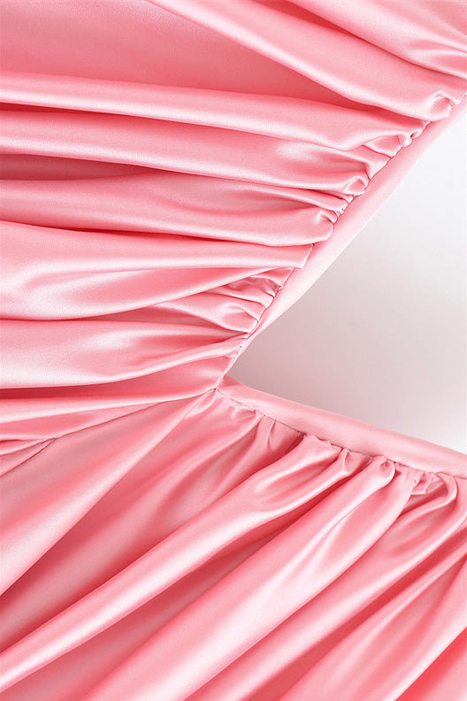 Long Satin Volume V-Neck Dress Lavish Daily