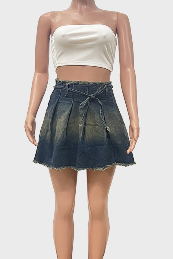 Pleated Denim Mini Skirt Lavish Daily