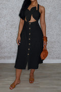 Solid Ruched Halter Dress with Knot Detail Lavish Daily