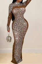 Mesh Rhinestone Long Sleeve Maxi Dress Lavish Daily